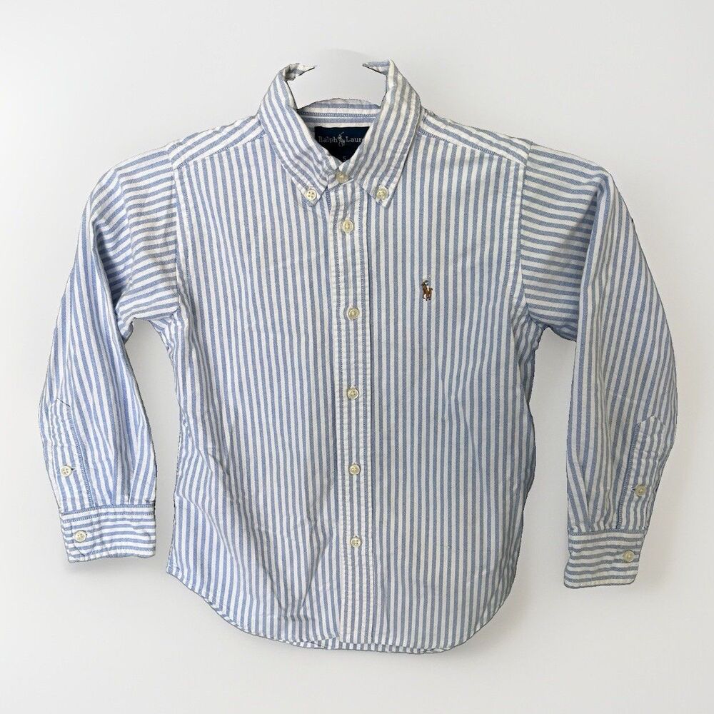 Ralph Lauren Boys Size 5 Classic Blue White Striped Oxford Shirt Pony Logo